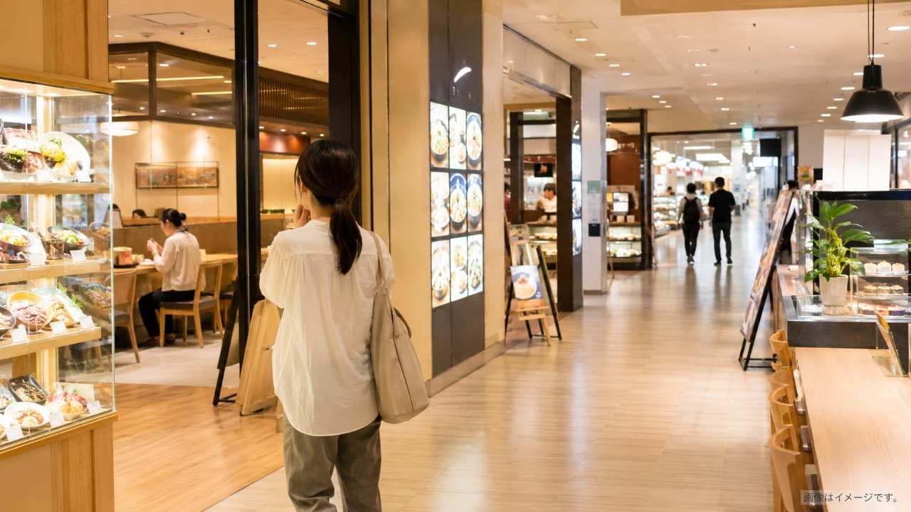 川越駅直結の駅ビルで一人ご飯を選ぶイメージ