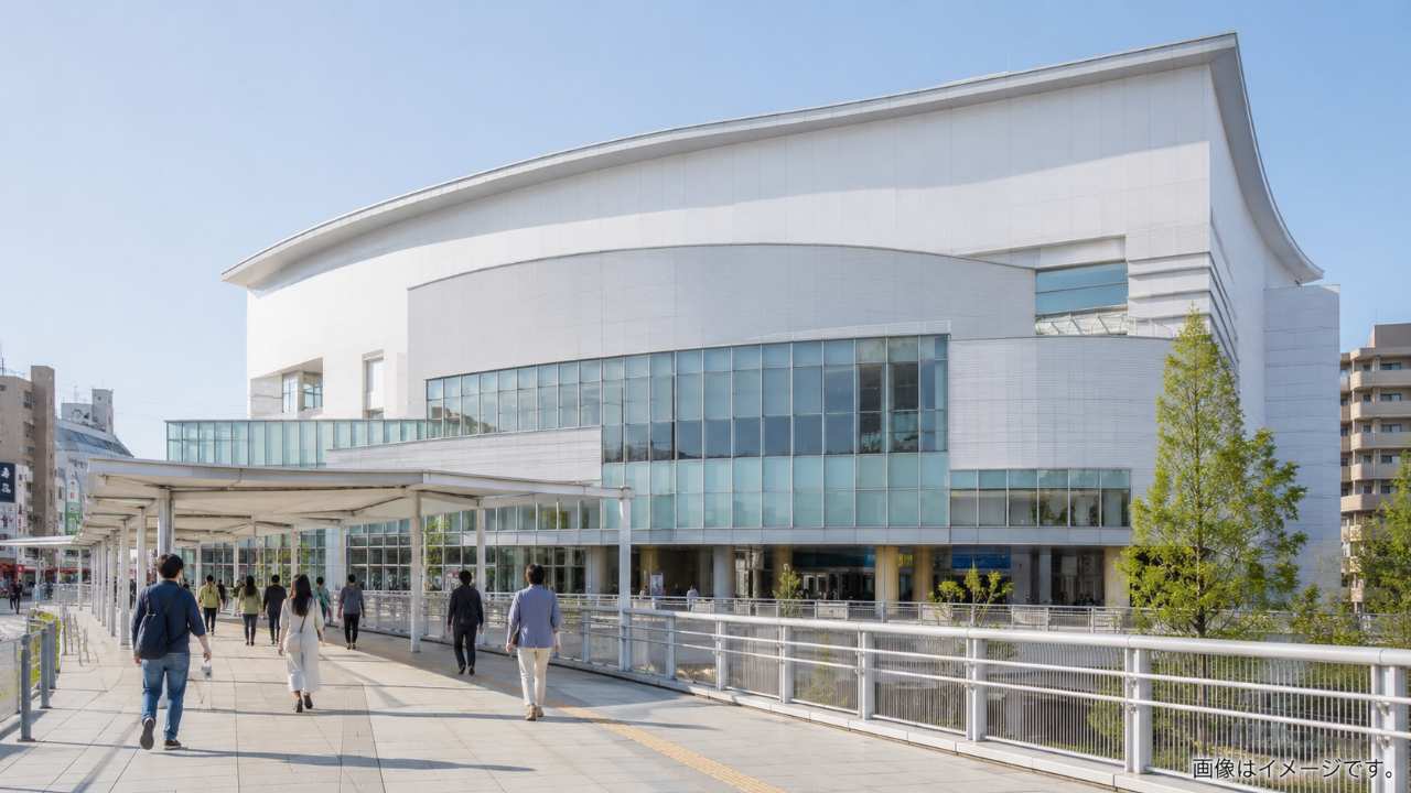 川口駅前の白い大型文化施設をイメージ