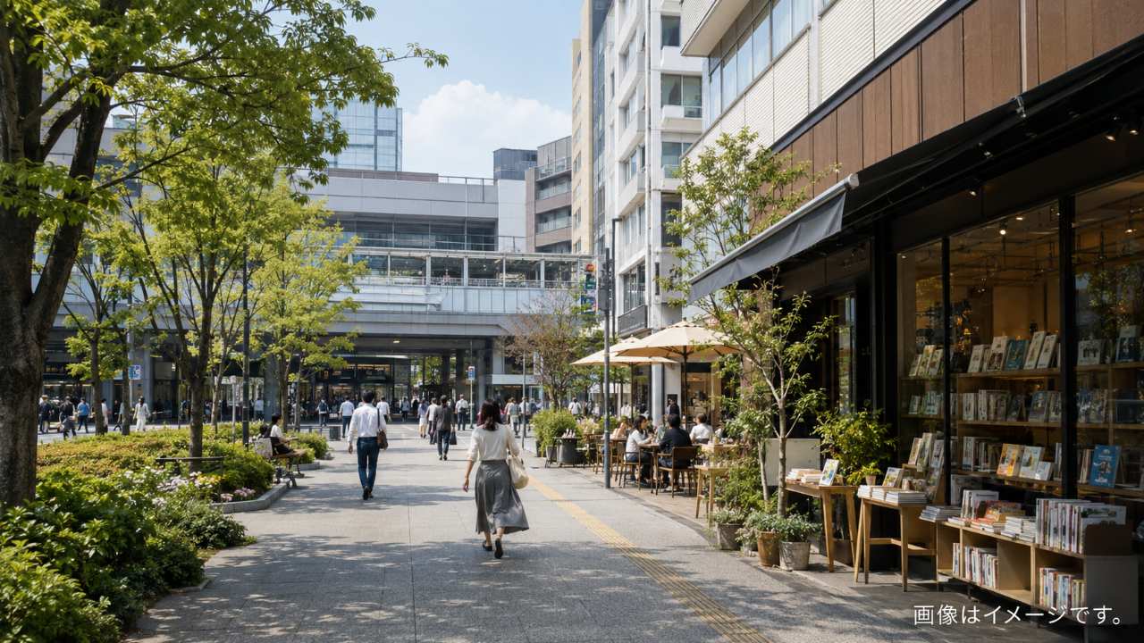 浦和駅周辺の街並みを背景に、駅近の商業施設、書店、カフェ、公園散歩を連想できる明るいブログ用アイキャッチ画像